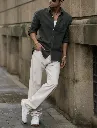 OLIVE-CRINKLE-KNIT SHIRT